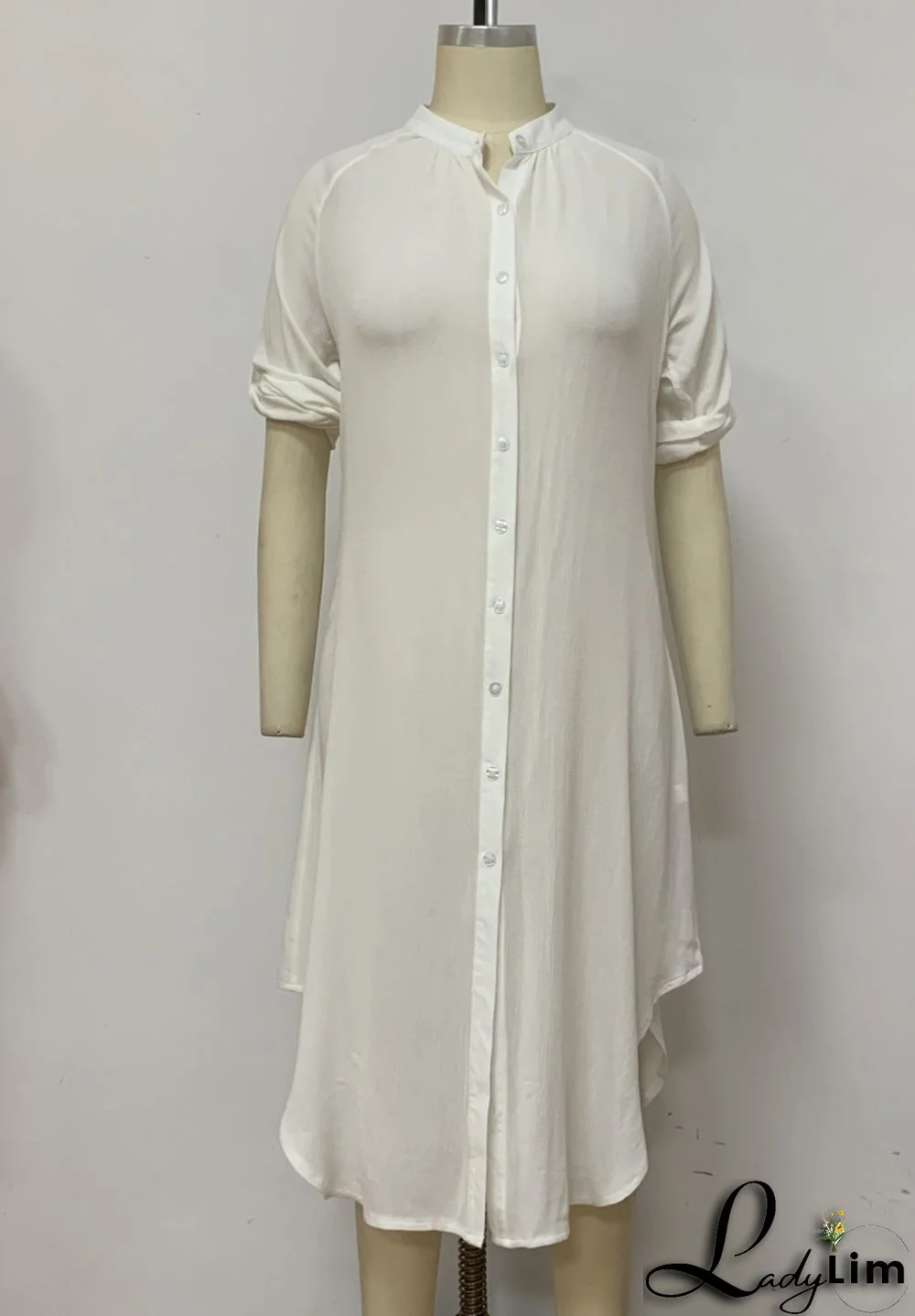 Summer Casual White Cotton Slit Long Blouse Dress