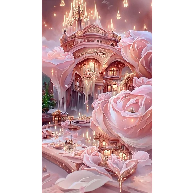 Full Round Diamond Painting - Pink Rose Manor 40*70CM