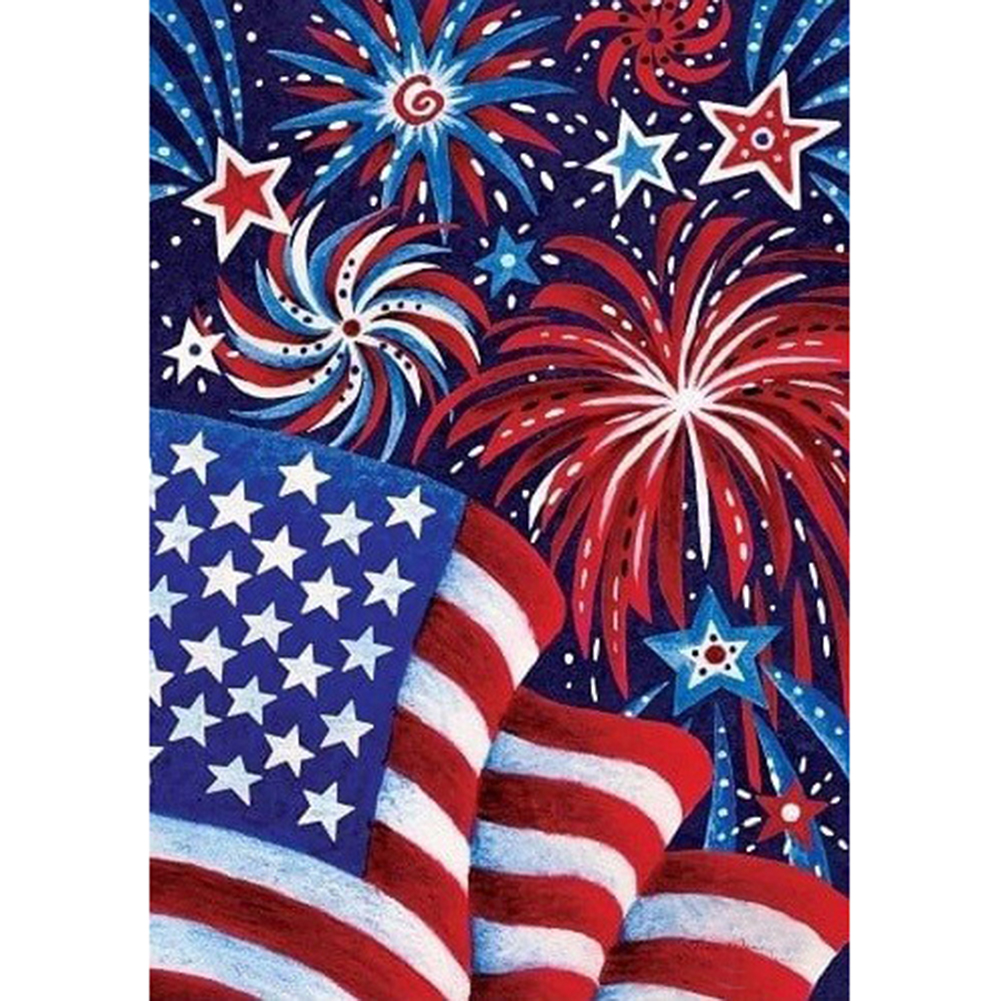 

35*50CM - Round Drill Diamond Painting - Fireworks National Flag, 501 Original