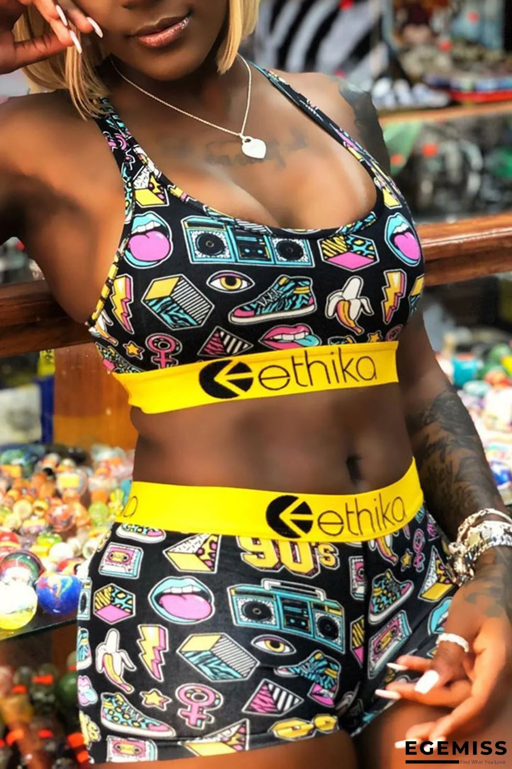 Yellow Sexy Casual Digital Print Swimsuit | EGEMISS