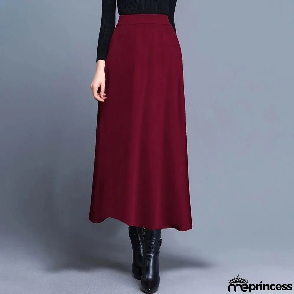 Women's Swing Work Skirts Maxi Skirt Black Wine Red Skirts Pocket Streetwear Basic Casual Office / Career WorkWear M L XL