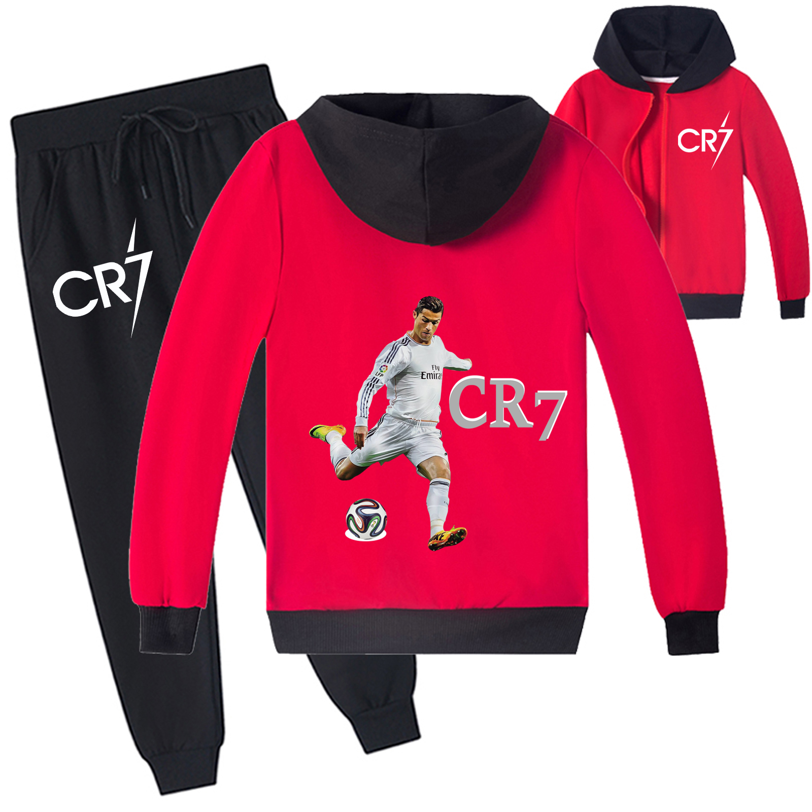 Mayoulove Unisex Cristiano Ronaldo Zip Set for Kids - Stylish Sportswear for Boys  Girls, Perfect for Play and Training-Mayoulove