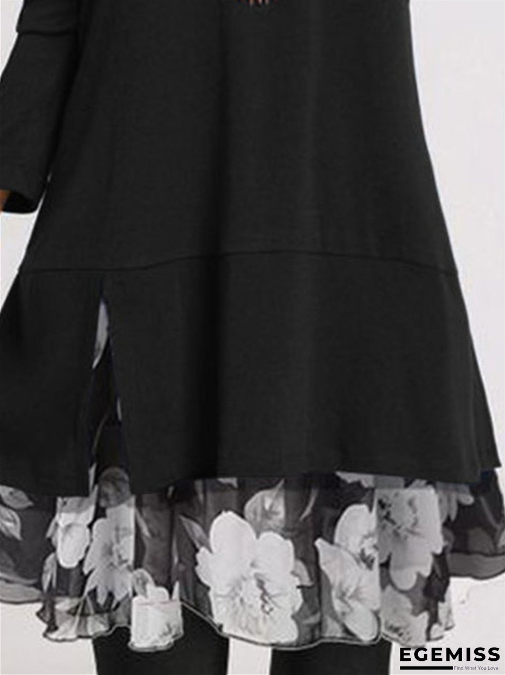 Chiffon Printed Loose Large Black Dresses | EGEMISS