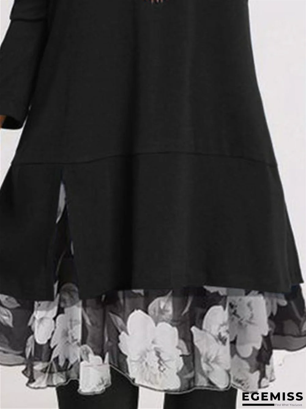 Chiffon Printed Loose Large Black Dresses | EGEMISS