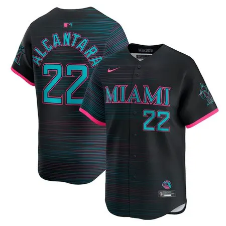 Youth Miami Marlins #22 Sandy Alcantara  Black 2025 City Connect Limited Jersey