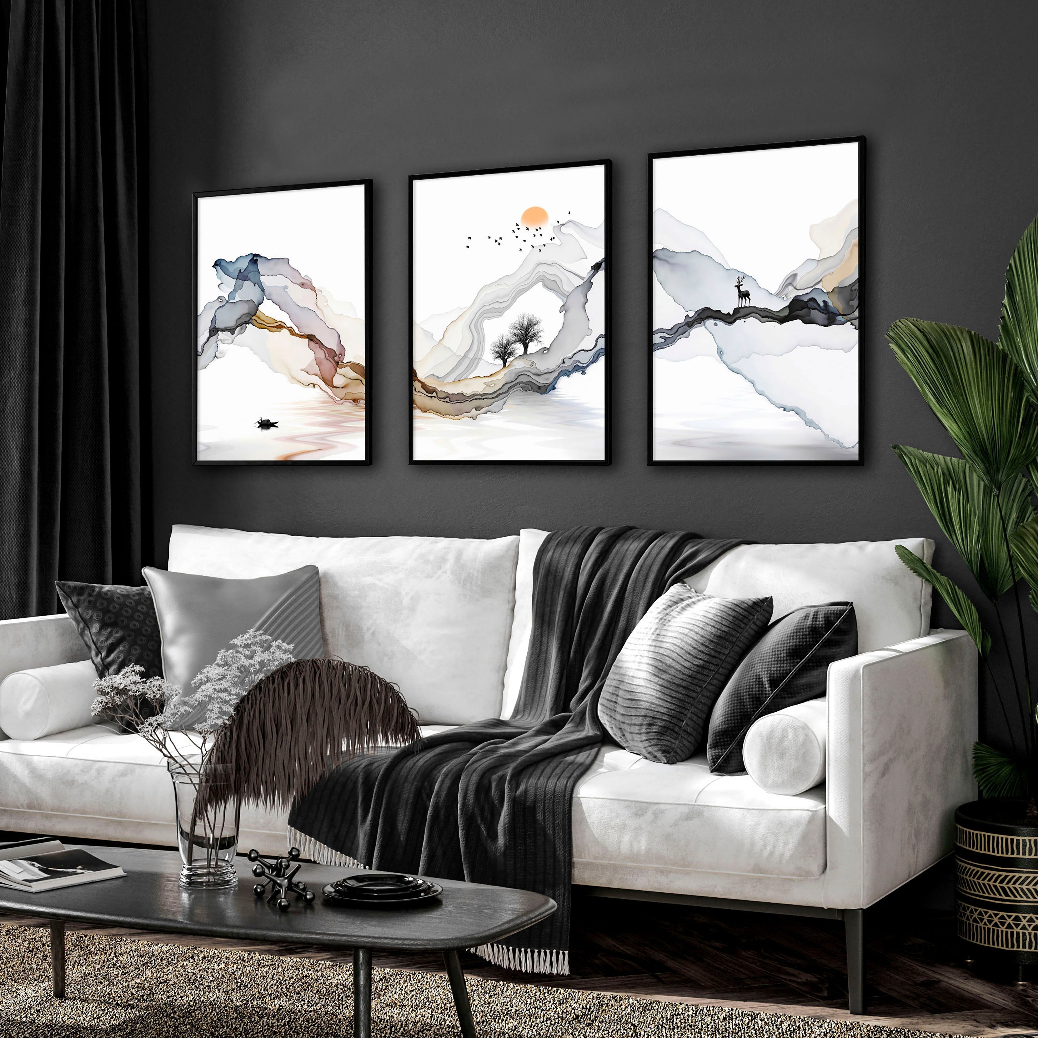 Framed print set of 3 | Landscape wall art for Living room everthome