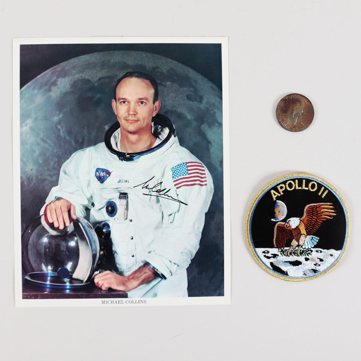 Michael Collins Signed Photo Poster painting 8x10 NASA Astronaut with Apollo II Patch & Medal...