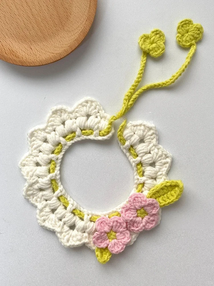 Lulusnow Handmade White Pink MINI Flora Crochet Pet Collars/ Pet Holiday Outfit/ Festive Pet Accessories/ Gift