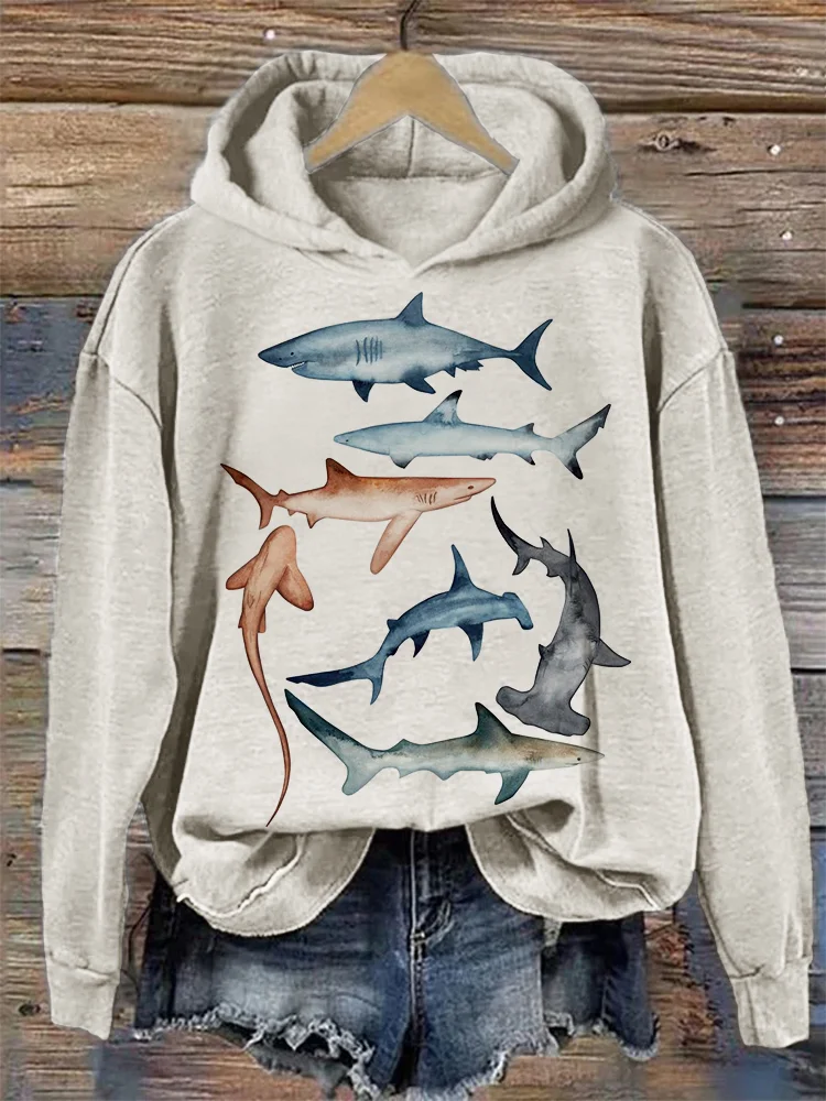 Wearshes Species of Sharks Watercolor Comfy Hoodie