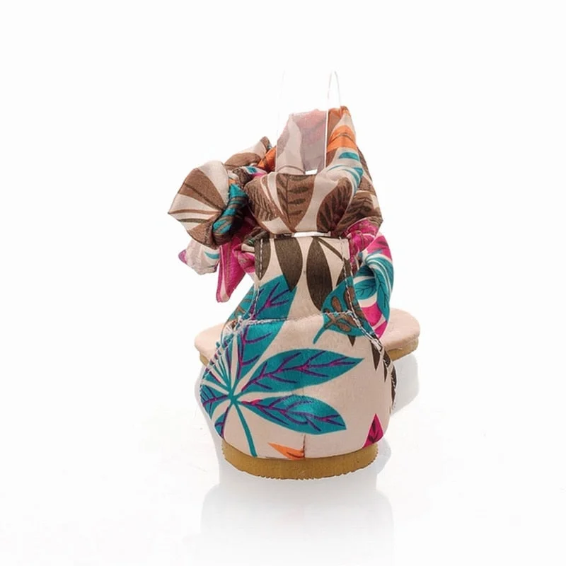 BONJOMARISA 2020 Plus Size 34-52 Flat Sandals Women Soft Casual Flower Print Women Sandals Summer Low Heel Beach Shoes Woman