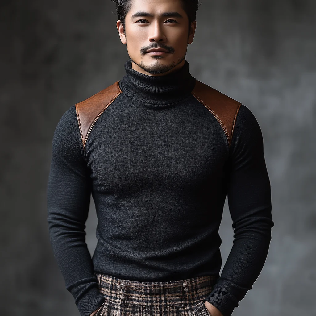 Men's Leather Splicing Warm Sweatshirt-inspireuse