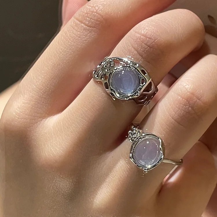 White Crystal Opal Stone Vintage Open Adjustable Ring KERENTILA
