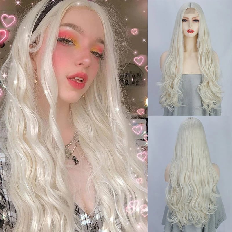 Ins Hot Long Curly Mini Lace Front Blonde Wigs-elleschic