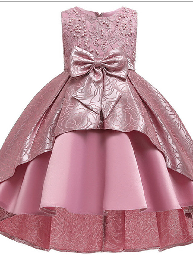 Oknass Sleeveless Jewel Neck Ball Gown Flower Girl Dress With Bow Appliques