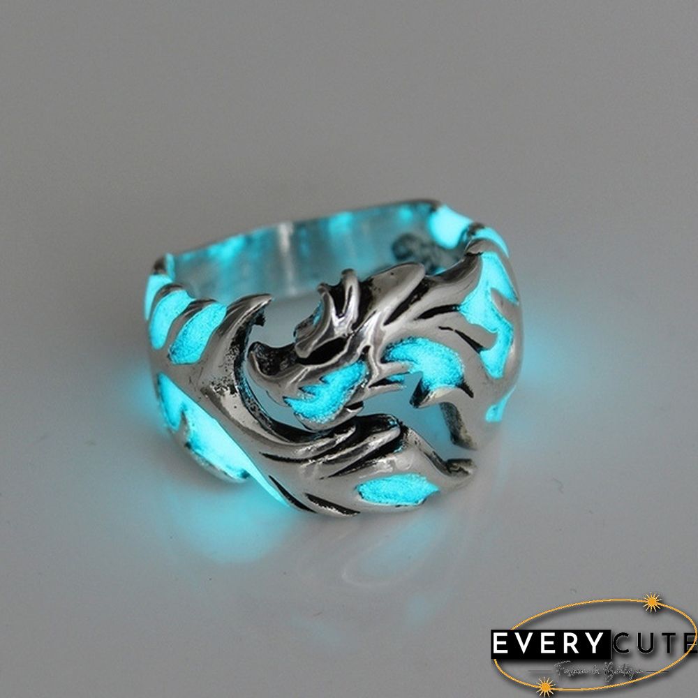 Vintage Unisex Luminous Dragon Finger Rings for Men Women Fashional Rings Glow In The Dark Ring Jewelry Accessories UNX