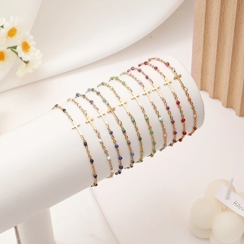 Stainless Steel Minimalist Cross Enamel Plating Bracelets