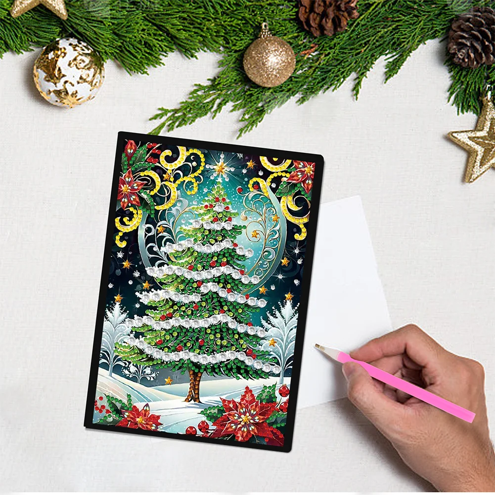 Christmas Tree A5 Size Diamond Painting Notebook Set with 4Pcs Bookmark Gift