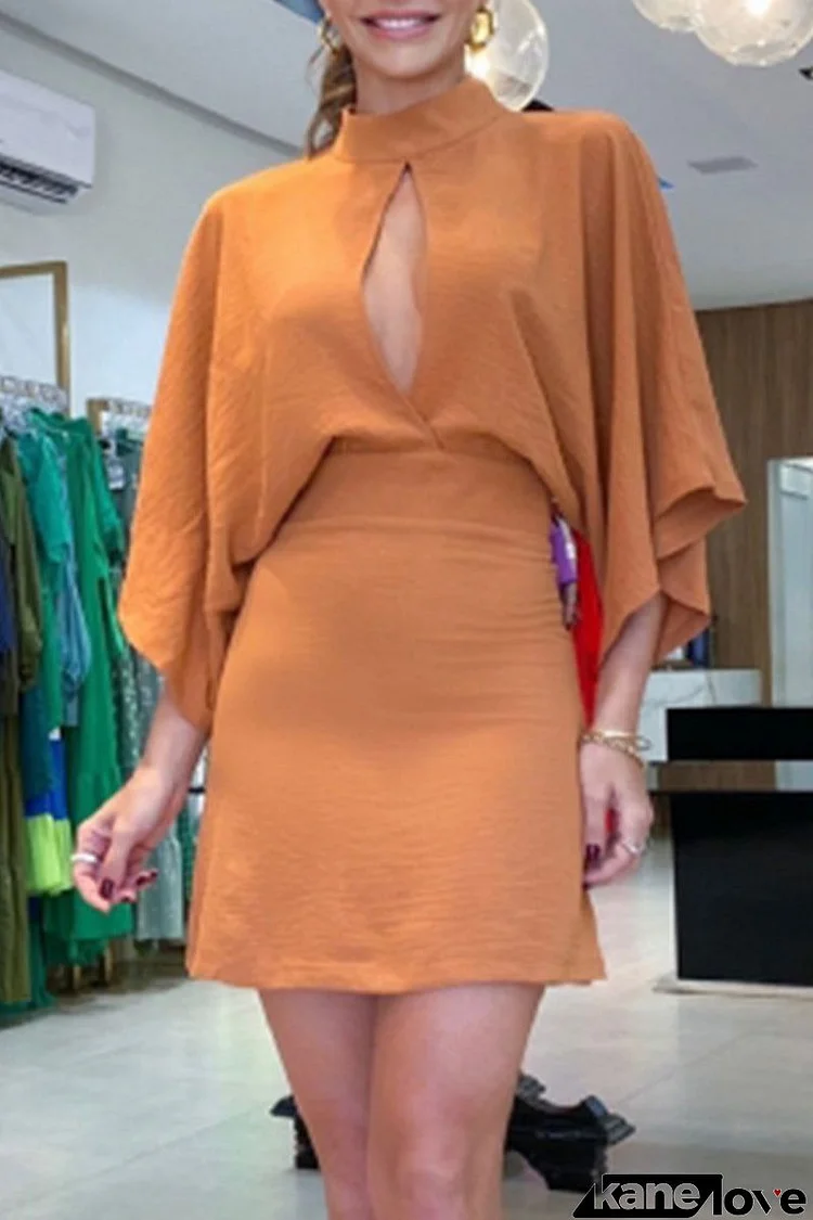 Casual Solid Slit Mandarin Collar A Line Dresses