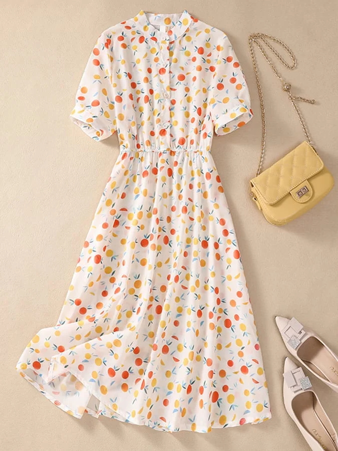 Thin Cotton And Linen Floral Double Layered Waistband Slimming Dress