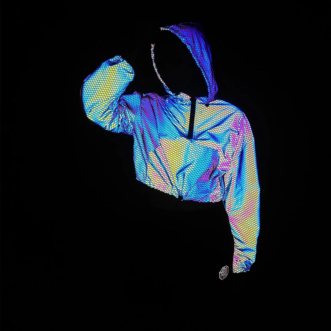 Toloer Colorful Reflective Crop Top Women's Hooded Top Jacket Colorful Reflective Short Jacket-Outfit Ideas