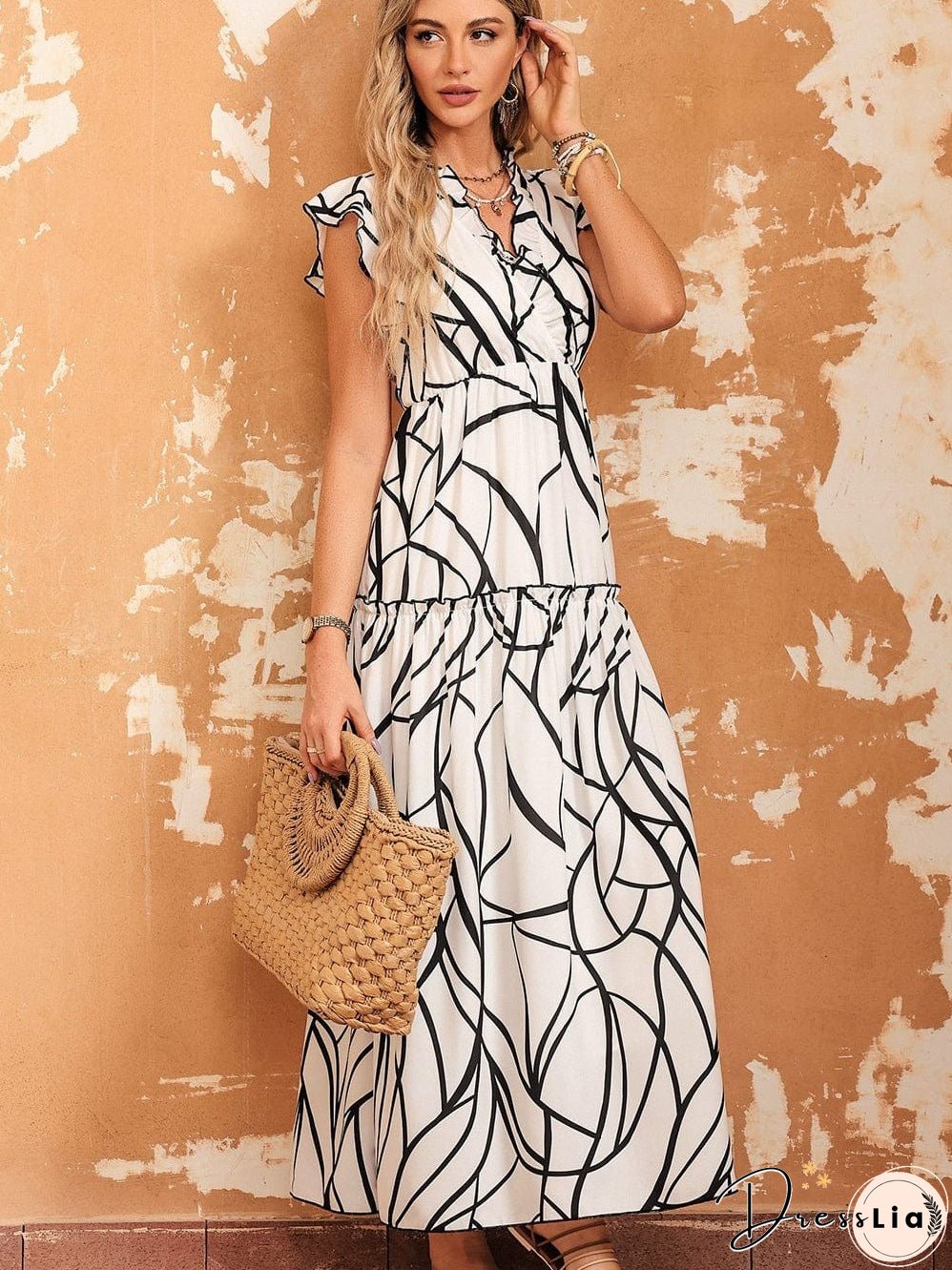 Elegant Abstract Print Maxi Dress