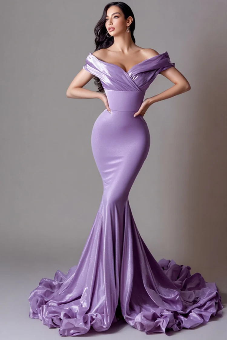 Elegant Off Shoulder Mermaid Maxi Dress-Lavender [Custom-Made]
