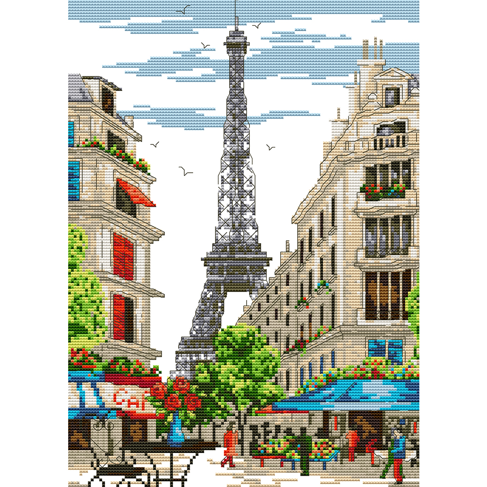 (No Printed Canvas)Paris Street - 14CT Counted Cross Stitch 30*38cm/11.81*14.96in