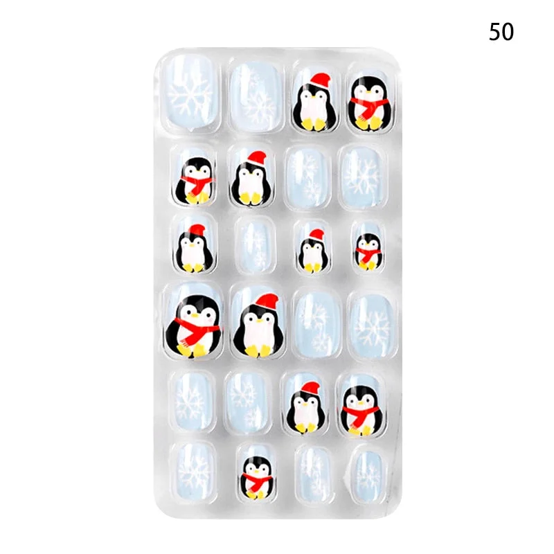Children Adult 24 Fake Nails Christmas Cartoon Pattern Boxed Children Simple Wear-resistant Finished Full Covering Nail Sticker