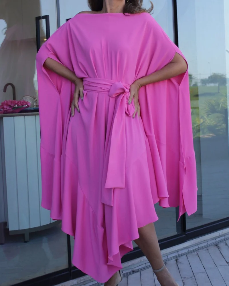 Resort Style Loose Dolman Sleeve Solid Color Dress