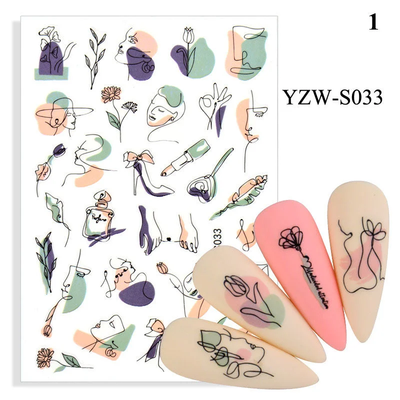 1 Sheet Human Face Nail Stickers And Decals 2021 Nail Art Decorations Set Geometric Pattern Dried Flowers Sliders For Nails Art