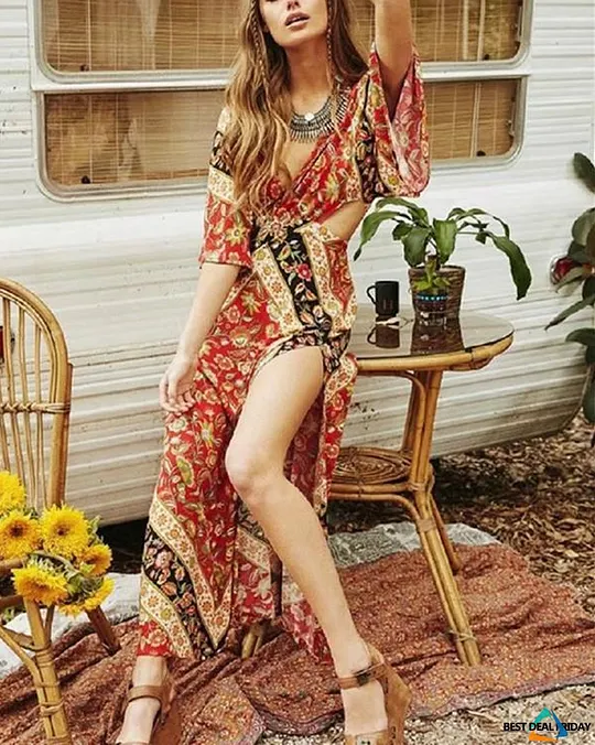 blue dress for baby girl White Boho Midi Dress  Lace V-Neck Empire Waist Beach Dress  Boho Beach  Hut
