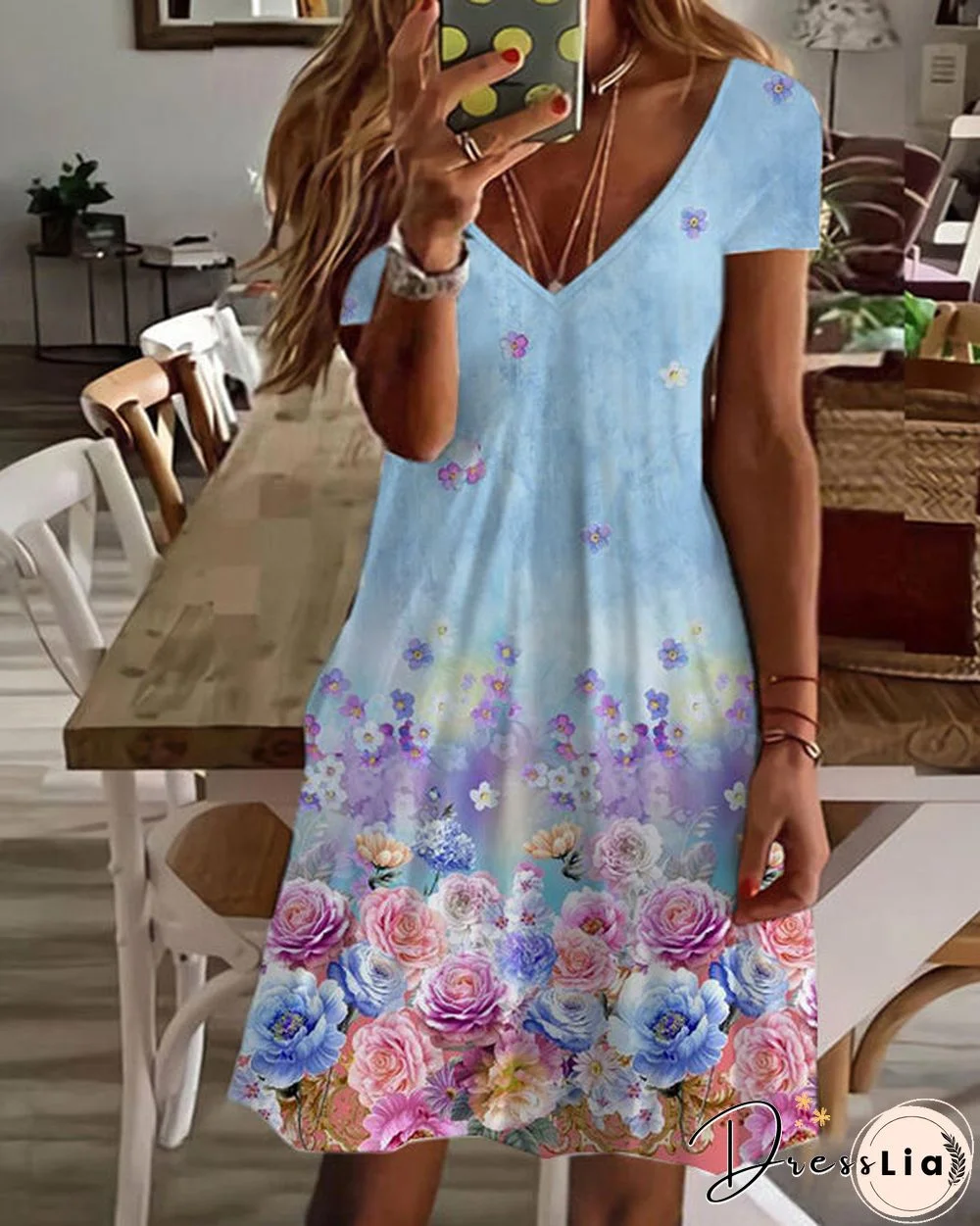 Sexy V-Neck Loose Print Dress