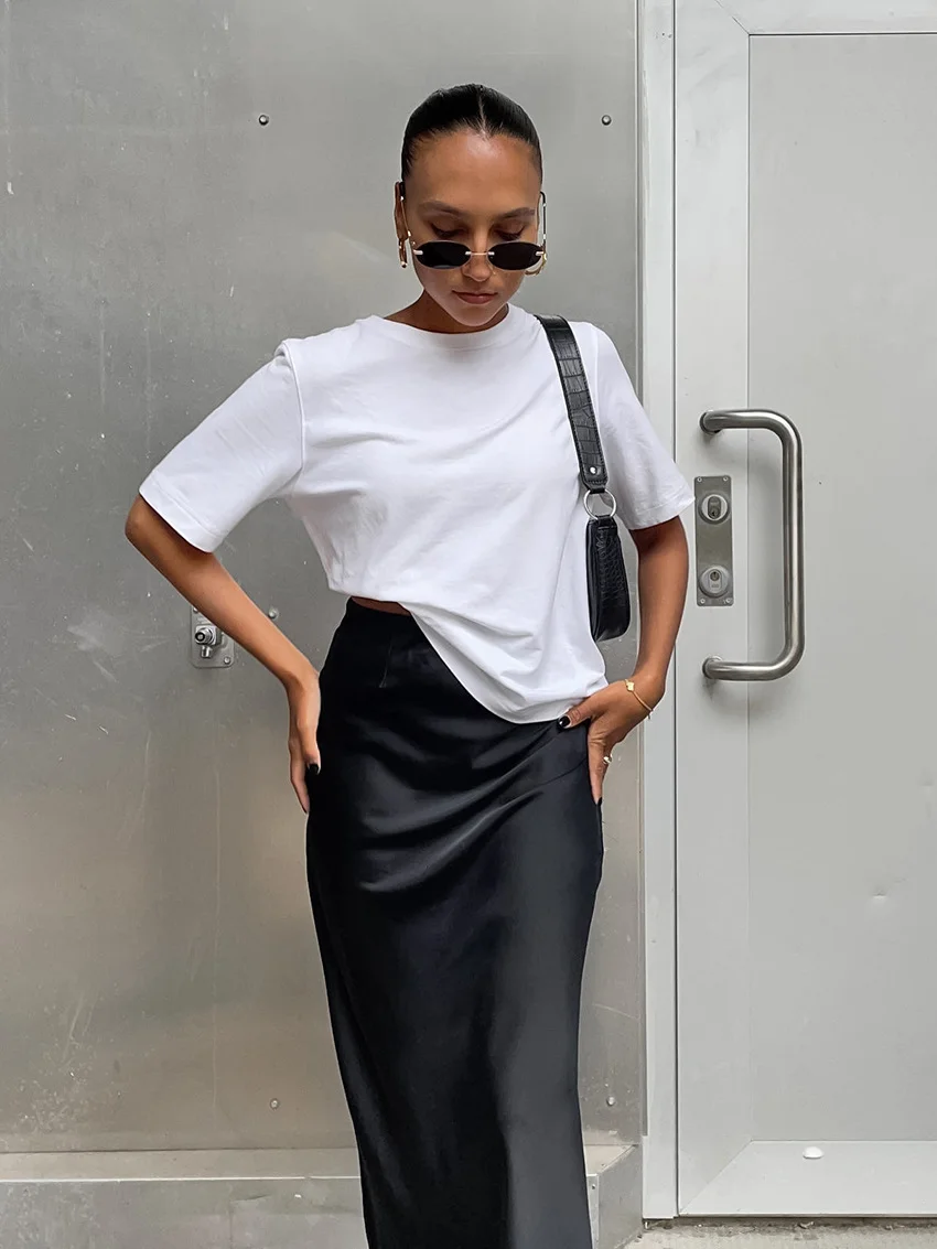 Uveng Uveng And Summer New Simulation Silk Skirt Satin Bread Hip Skirt Women Casual Color Tintail Skirt