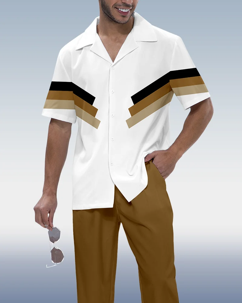 Suitmens Men's Colorblock Short Sleeve Shirt Walking Set 533