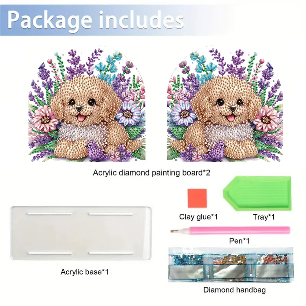 DIY Puppy Flower Diamond Painting Acrylic Napkin Rack Decor for Home Office Decor