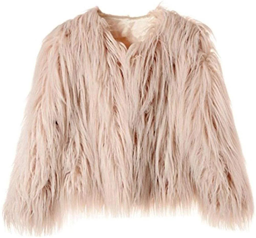 Women's Solid Color Shaggy Faux Fur Coat Jacket