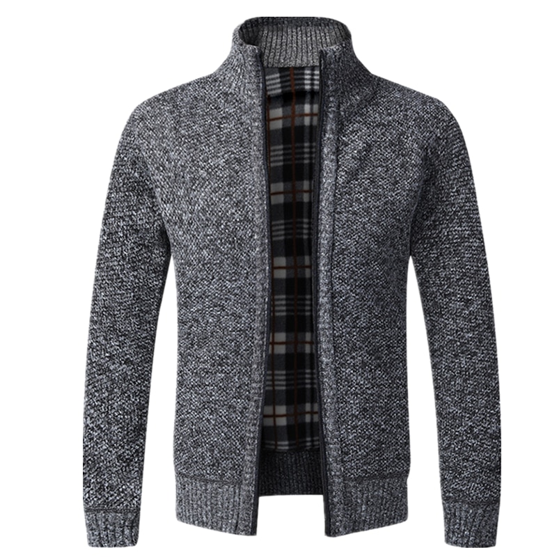 Men's Knitted Warm Slim Fit Stand Collar Zipper Cardigan Sweater Jacket  Flannel Lining | ARKGET