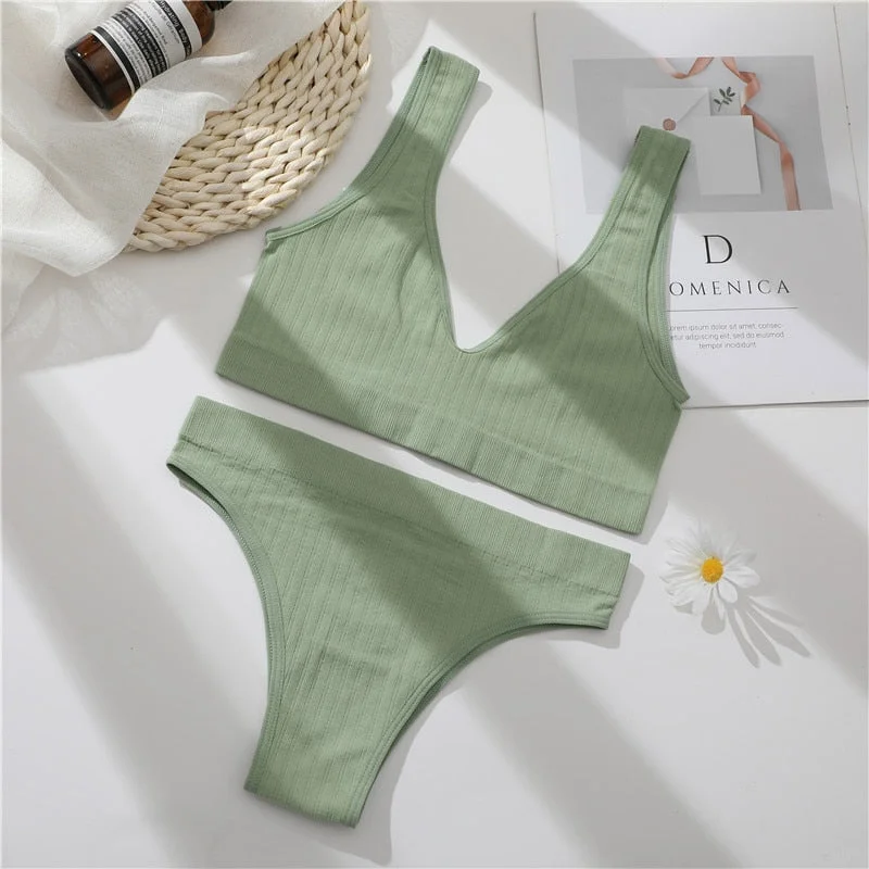 FINETOO Women Seamless Bra Underwear Set Sexy Lingerie Tanks Top+ Brazilian Pantys Fitness Active Sports Push Up Brassiere Sets