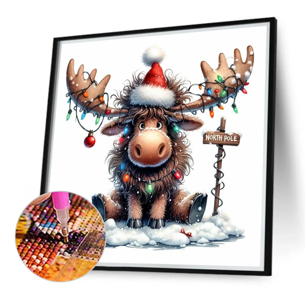 Diamond Painting - Full Round Drill - Christmas Elk(Canvas|30*30cm)