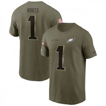 Men's Philadelphia Eagles #1 Jalen Hurts 2022 Olive Salute to Service T-Shirt