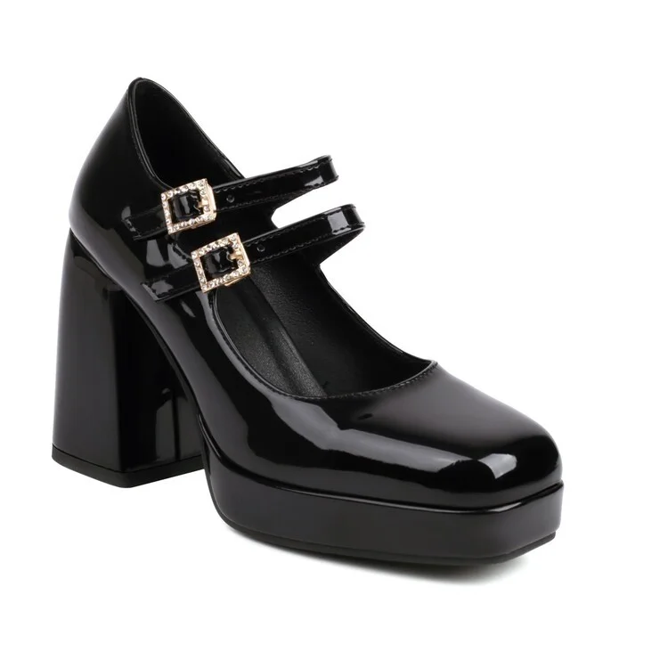 Tanguoant Tanguoant Jane Shoes Square Head Buckle Thick Heel Large Size High Heel Women's Shoes 686-12