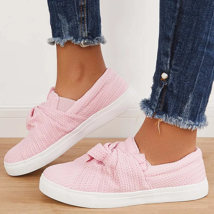 Women knitted twist pink slip cheap on sneakers