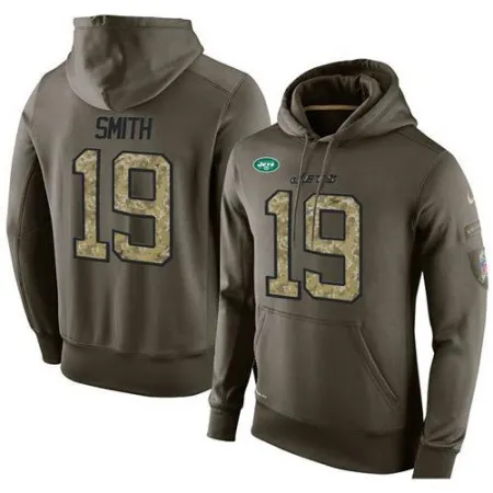 NFL Men's  New York Jets #19 Devin Smith Stitched Green Olive Salute To Service KO Performance Hoodie