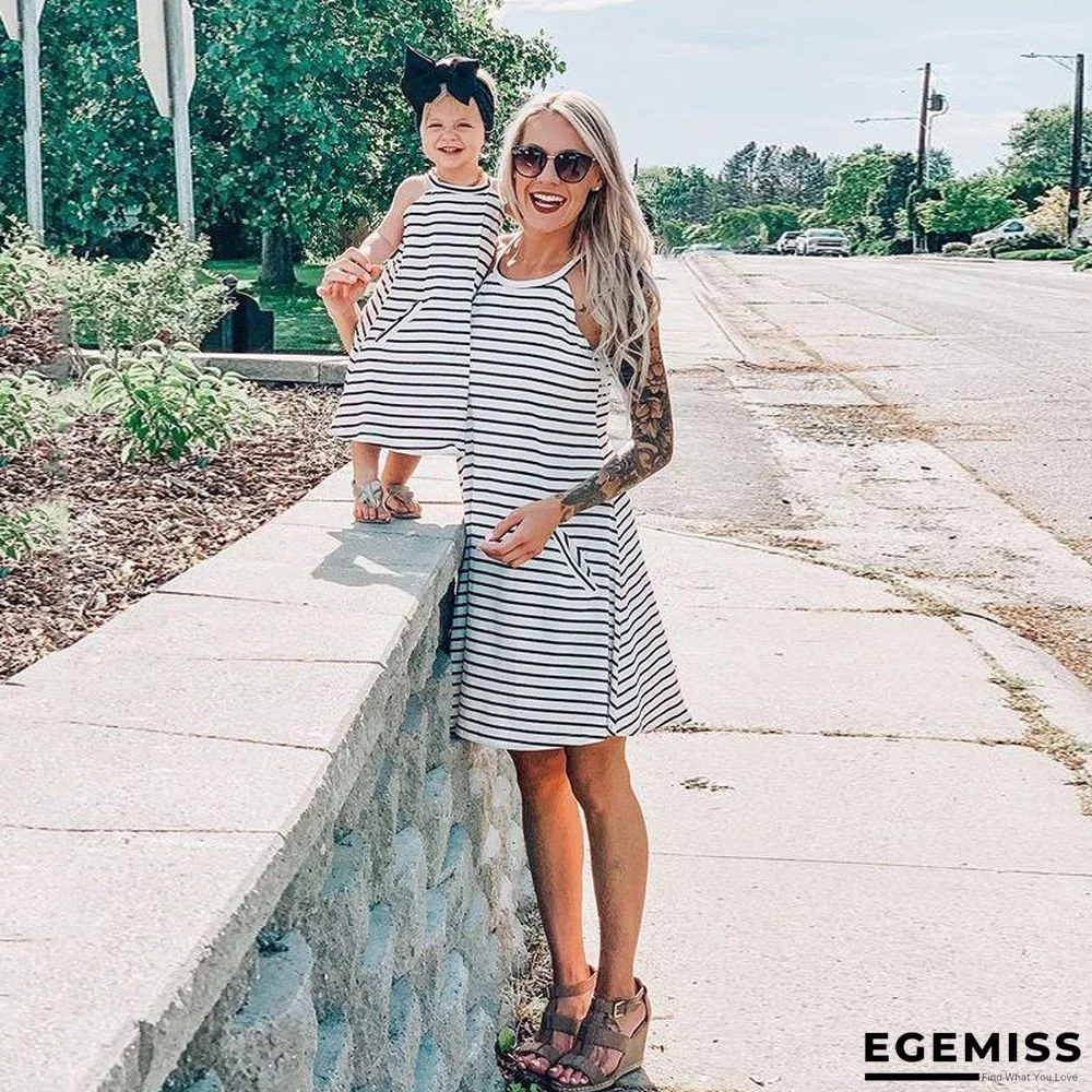 Mommy and Me Stripes White casual H Matching Dresses | EGEMISS