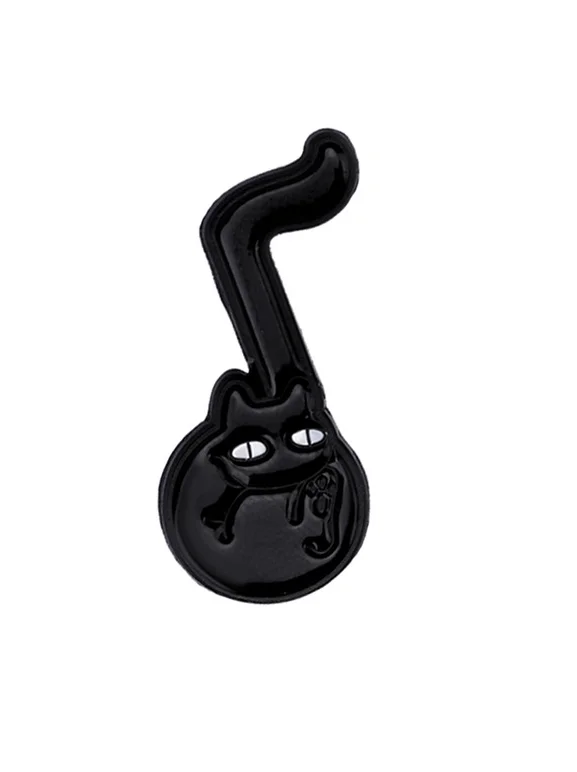 Cute Black Cat Sheet Music Note Piano Badge Brooch
