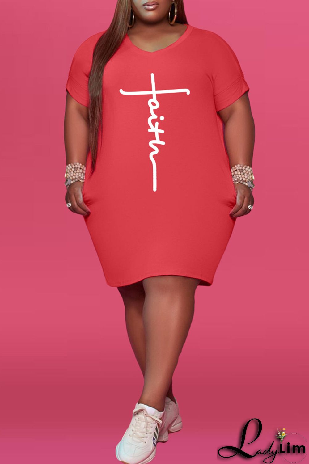 Black Fashion Casual Print Basic V Neck Short Sleeve Dress