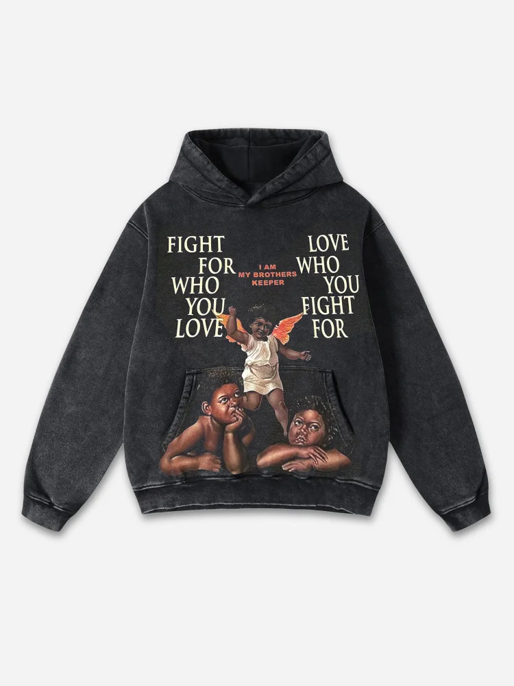 Fight For Who You Love Washed Distressed Pocket Hoodie