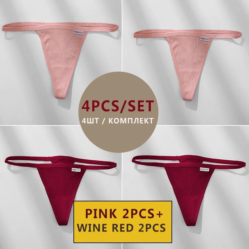 FINETOO 4PCS/Set Cotton Women Panties Woman Thong G-string Underwear Pantys Sexy Low Waist Underpant For Ladies Lingerie Female
