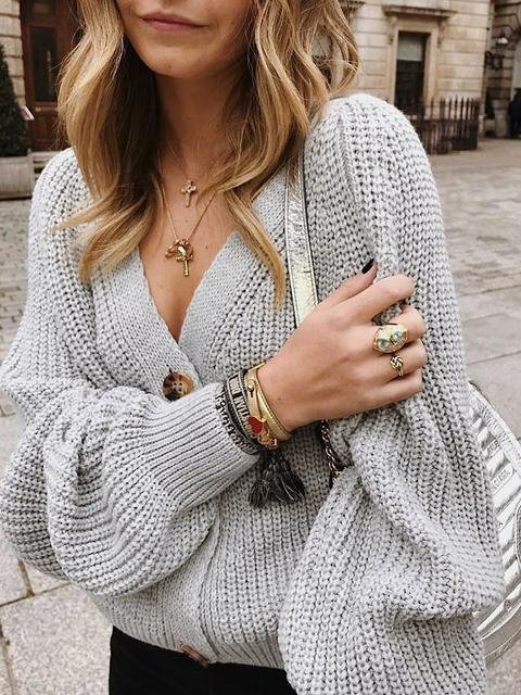 Button Knitted Loose Sweater Cardigan - Shop Trendy Women's Clothing | LoverChic