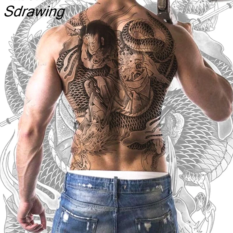 Sdrawing temporary tatoo for men tattoo body art full back sexy tattoo sticker lion king tiger dragon tattoo designs waterproof new
